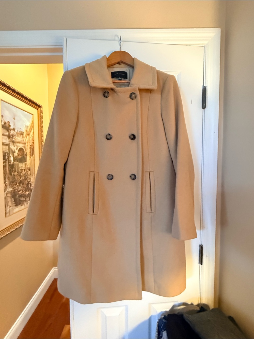 Ann Taylor Double-Breasted Pea Coat in Camel